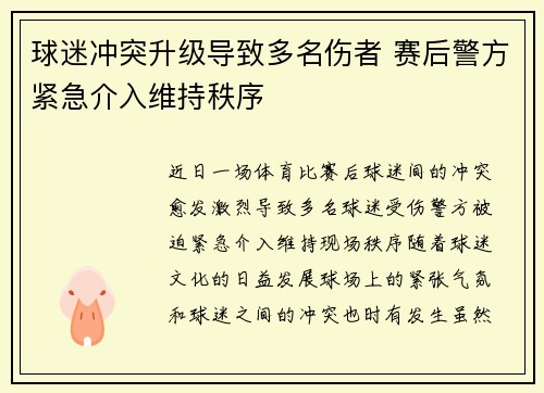 球迷冲突升级导致多名伤者 赛后警方紧急介入维持秩序